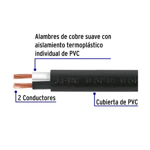 Volteck Metro de cable uso extra rudo 2 x 14 AWG en rollo de 100 m