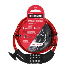 43924 / CB-8C Candado de cable con combinación, 8 mm X 1.0 m, Hermex