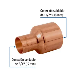 Cople reducción bushing cobre 1-1/2 x 3/4