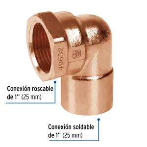 Codo 90° de cobre, rosca interior 1