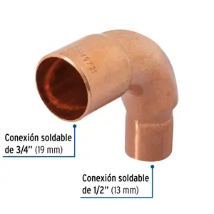 Codo 90° reducción de cobre de 3/4