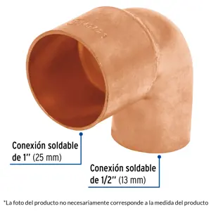 Codo 90° reducción de cobre de 1