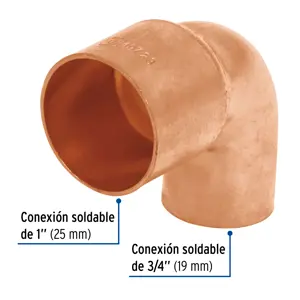 Codo 90° reducción de cobre de 1