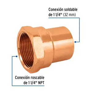 Conector de cobre, rosca interior 1-1/4