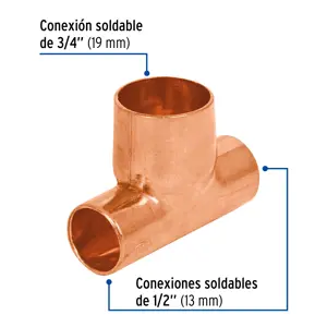 Tee reducida de cobre 1/2