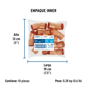 Codo de cobre 45° de 3/4