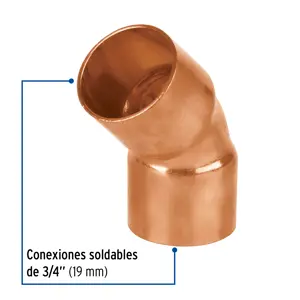 Codo de cobre 45° de 3/4