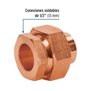 Tuerca unión de latón cobrizado 1/2