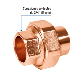 Tuerca unión de latón cobrizado 3/4