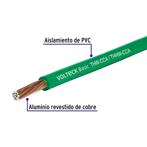 Volteck Rollo de 100 metros de cable THW CCA 14 AWG verde, Basic