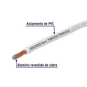 Volteck Rollo de 100 metros de cable THW CCA 8 AWG blanco, Basic
