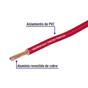 Volteck Rollo de 100 metros de cable THW CCA 8 AWG rojo, Basic
