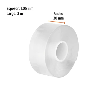 Cinta doble cara reutilizable, transparente 3mx30mm, Truper