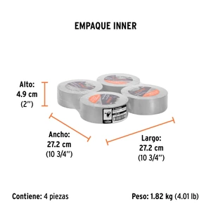 Cinta para ducto 50m x 48mm, espesor 0.19mm, Truper
