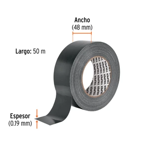 Cinta negra para ducto 50m x 48mm, espesor 0.19mm, Truper