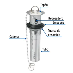 Foset Contra p/lavabo c/rebosadero, tapón y cadena, cromo, 1-1/4