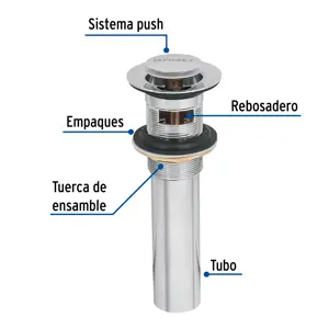 Foset Contra p/lavabo con rebosadero, sistema push, cromo, 1-1/4