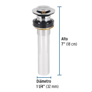 Foset Contra p/lavabo sin rebosadero, sistema push, cromo, 1-1/4
