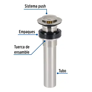 Foset Contra p/lavabo sin rebosadero, sistema push, satín, 1-1/4