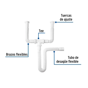Foset Céspol flexible doble para fregadero, polipropileno, 1-1/2