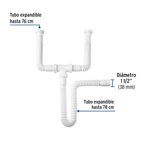 Foset Céspol flexible doble para fregadero, polipropileno, 1-1/2