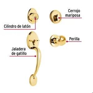 Hermex Jaladera, perilla y cerrojo llave-mariposa, latón brillante