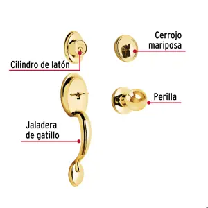 Hermex Jaladera, perilla y cerrojo mariposa, latón brillante, Basic
