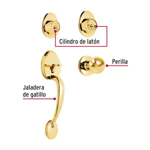Hermex Jaladera, perilla y cerrojo llave-llave, latón brillante