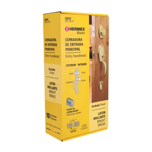 Hermex Jaladera, perilla y cerrojo llave, latón brillante, Basic