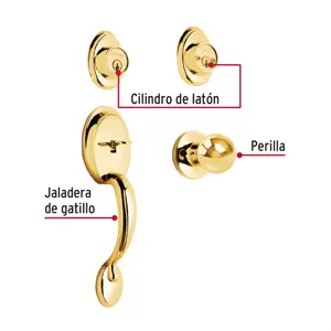 Hermex Jaladera, perilla y cerrojo llave, latón brillante, Basic