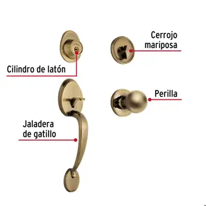Hermex Jaladera, perilla y cerrojo llave-mariposa, latón antiguo