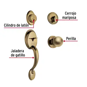 Hermex Jaladera, perilla y cerrojo mariposa, latón antiguo, Basic