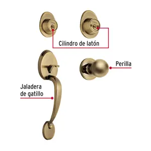 Hermex Jaladera, perilla y cerrojo llave-llave, latón antiguo