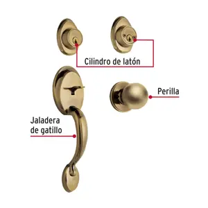 Hermex Jaladera, perilla y cerrojo llave, latón antiguo, Basic