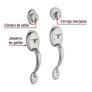 Hermex Doble jaladera, perilla y cerrojo mariposa, cromo mate,Basic