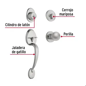 Hermex Jaladera, perilla y cerrojo llave-mariposa, cromo mate