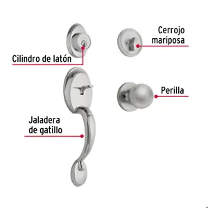 Hermex Jaladera, perilla y cerrojo mariposa, cromo mate, Basic