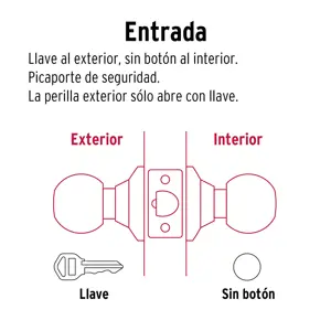 Cerradura tipo esfera para entrada, latón brillante, Hermex