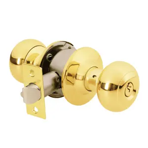 Cerradura tipo oval para entrada, latón brillante, Hermex