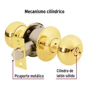 Cerradura tipo oval para entrada, latón brillante, Hermex