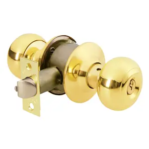 Cerradura tipo oval para recámara, latón brillante, Hermex