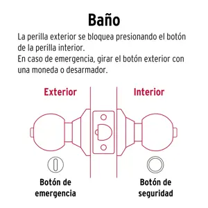 Cerradura tipo esfera para baño, latón antiguo, Hermex