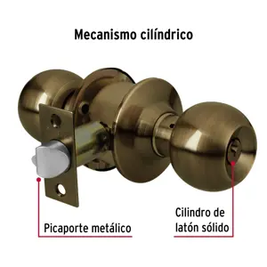 Cerradura tipo esfera para entrada, latón antiguo, Hermex
