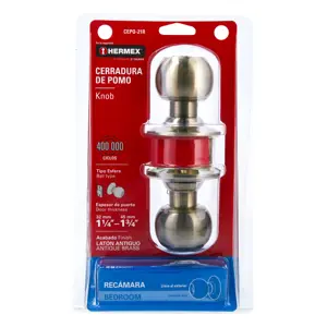Cerradura tipo esfera para recámara, latón antiguo, Hermex