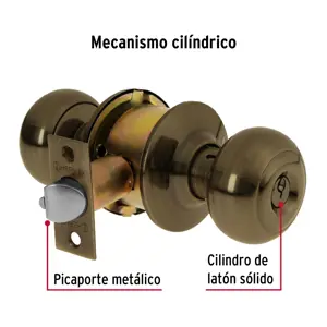 Cerradura tipo oval para recámara, latón antiguo, Hermex