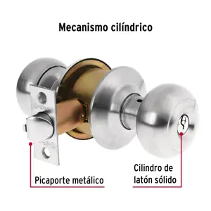 Cerradura tipo oval para recámara, cromo mate, Hermex