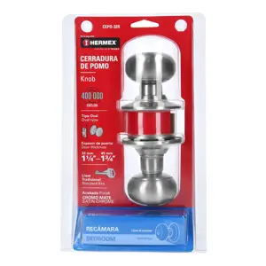 Cerradura tipo oval para recámara, cromo mate, Hermex