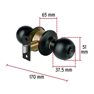 Cerradura pomo, negro, esfera, baño, Hermex