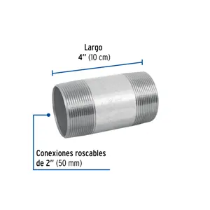 Niple de acero galvanizado, 2 x 4