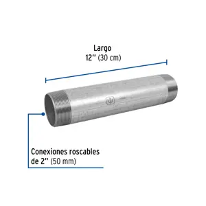 Niple de acero galvanizado 2 x 12